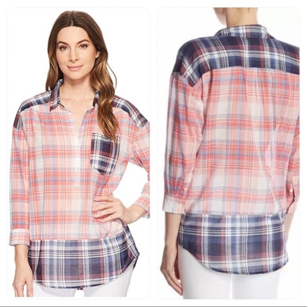 JOIE - BRISELDA COLOR BLOCK CONTRAST LIGHTWEIGHT COTTON BLOUSE/TUNIC